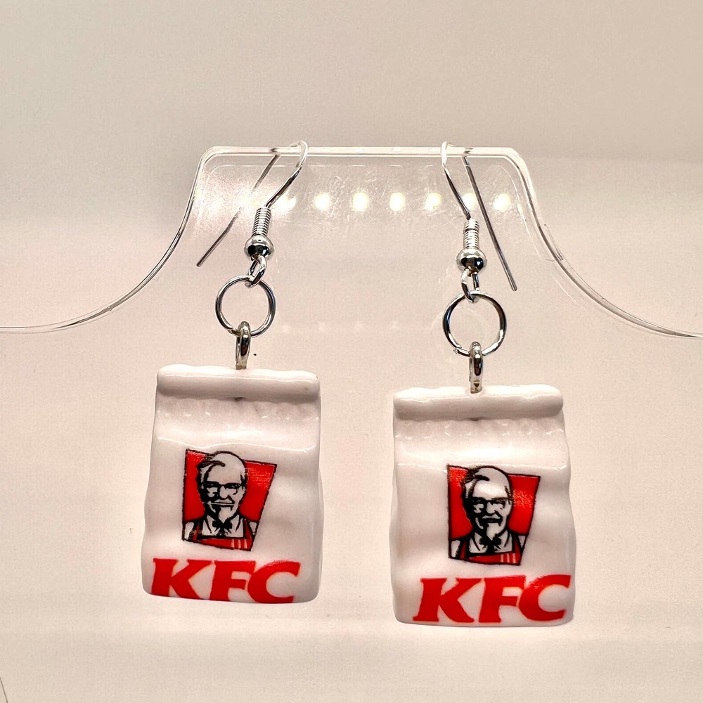KFC Bag Earrings - Fast Food Takeout Earrings - Chicken Earrings